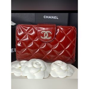 Chanel Authentic Quilted Patent Leather CC Flap Wallet With Box, Receipt & More